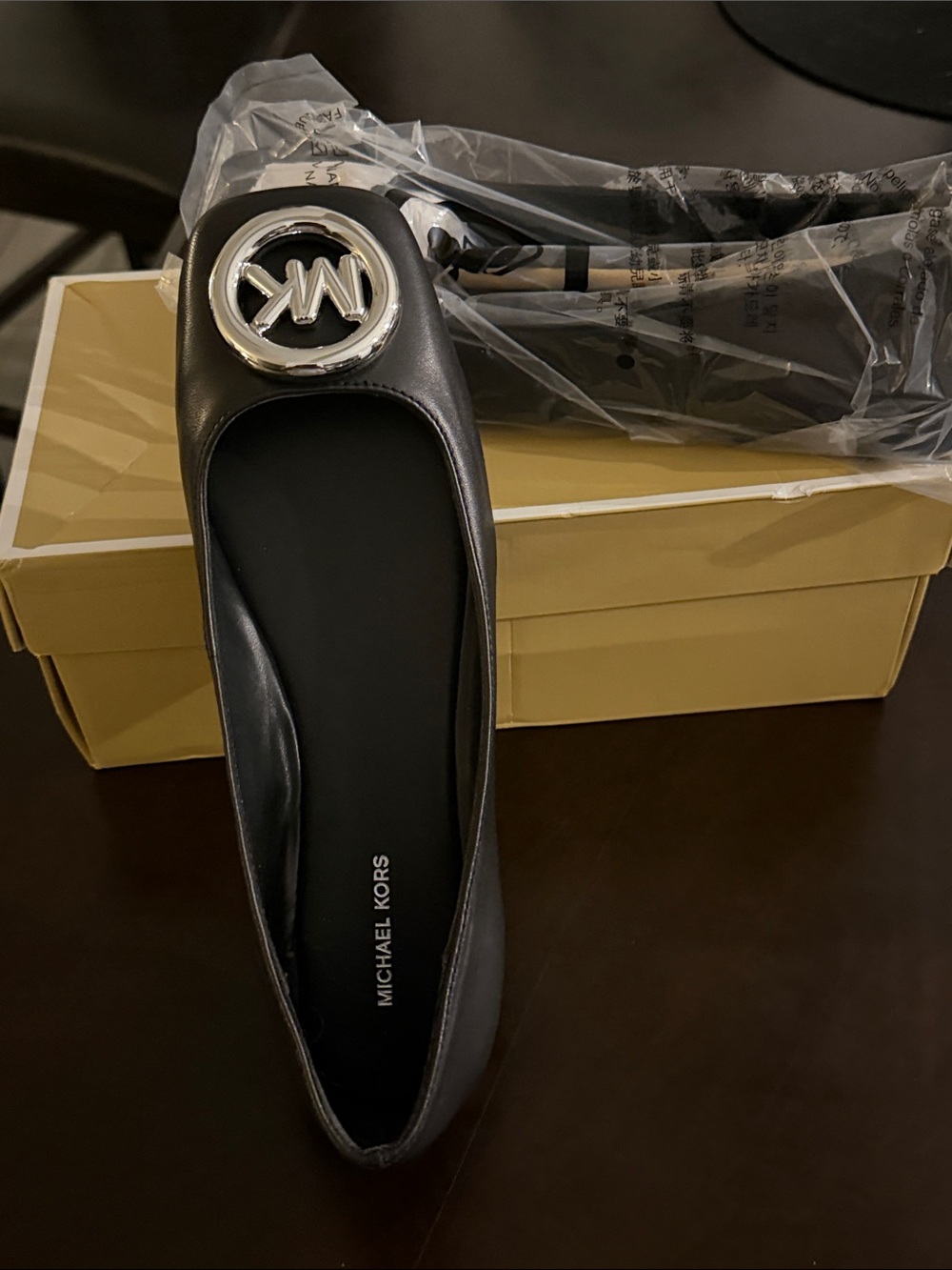 Michael Kors Black Logo Round-Toe Ballet Flat